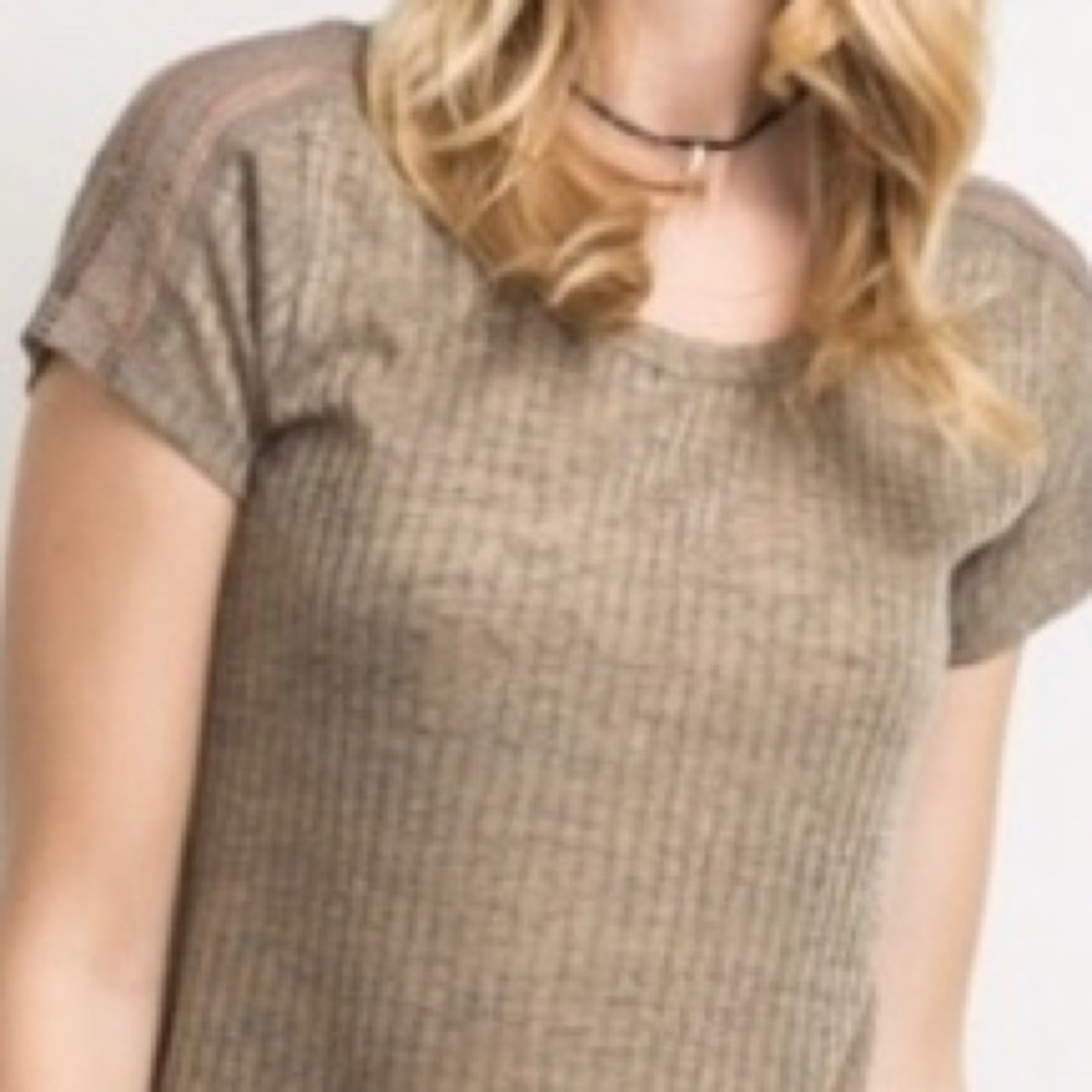 ❌DONATED❌Mystree Tan Brown Longline Lightweight Detailed Short Sleeve Tunic Top - Picture 5 of 10